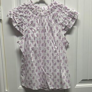 J. Crew White Blouse with Purple Floral Design